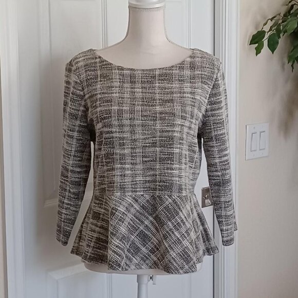 EUC Ivanka Trump Black and White Tweed Peplum Top Size Large - Picture 4 of 9